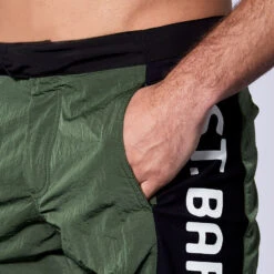 Military Green Swim Shorts With Contrast Lateral Band -MC2 Saint Barth Shop dett