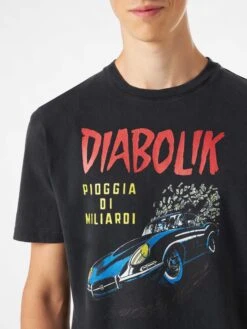 Man Cotton Vintage Treatment T-shirt With Diabolik Car And Money Printed | DIABOLIK SPECIAL EDITION