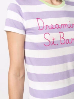 Woman Striped T-shirt With St. Barth Is My Dream Embroidery -MC2 Saint Barth Shop dreaming st barth 1