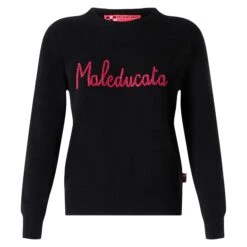 Woman Black Sweater Maleducata Lurex Embroidery -MC2 Saint Barth Shop embroidert black sweater woman