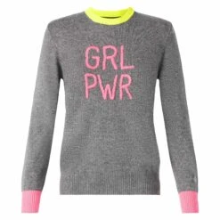 Woman Grey Sweater GIRL PWR Fluo Embroidery And Fluo Details 9 Woman Grey Sweater GIRL PWR Fluo Embroidery And Fluo Details -MC2 Saint Barth Shop embroidery fluo sweater woman