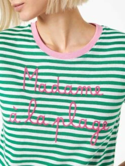MC2 Saint Barth Green Cotton T-shirt With Madame à La Plage Embroidery -MC2 Saint Barth Shop embroidery striped tshirt woman 3 c48dca29 a583 44de b27e 7dfd81baef6e