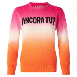 Fucsia And Orange Degradé Woman Sweater Ancora Tu Writing -MC2 Saint Barth Shop embroidery sweater woman gradient