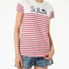 MC2 Saint Barth Red Striped Cotton T-shirt With St. Barth Embroidery