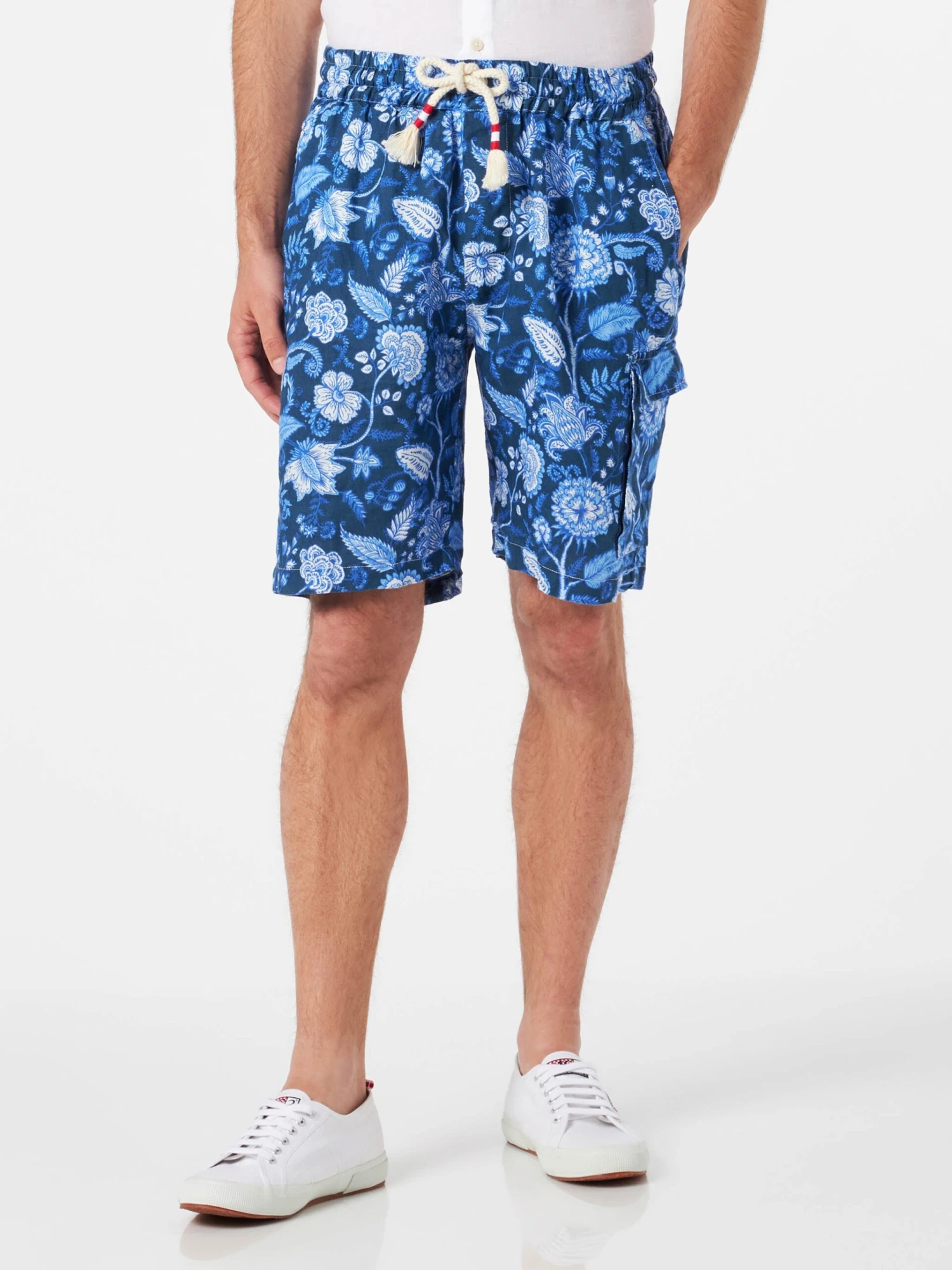 MC2 Saint Barth Man Linen Blue Bermuda Shorts With Flower Print 3 MC2 Saint Barth Man Linen Blue Bermuda Shorts With Flower Print