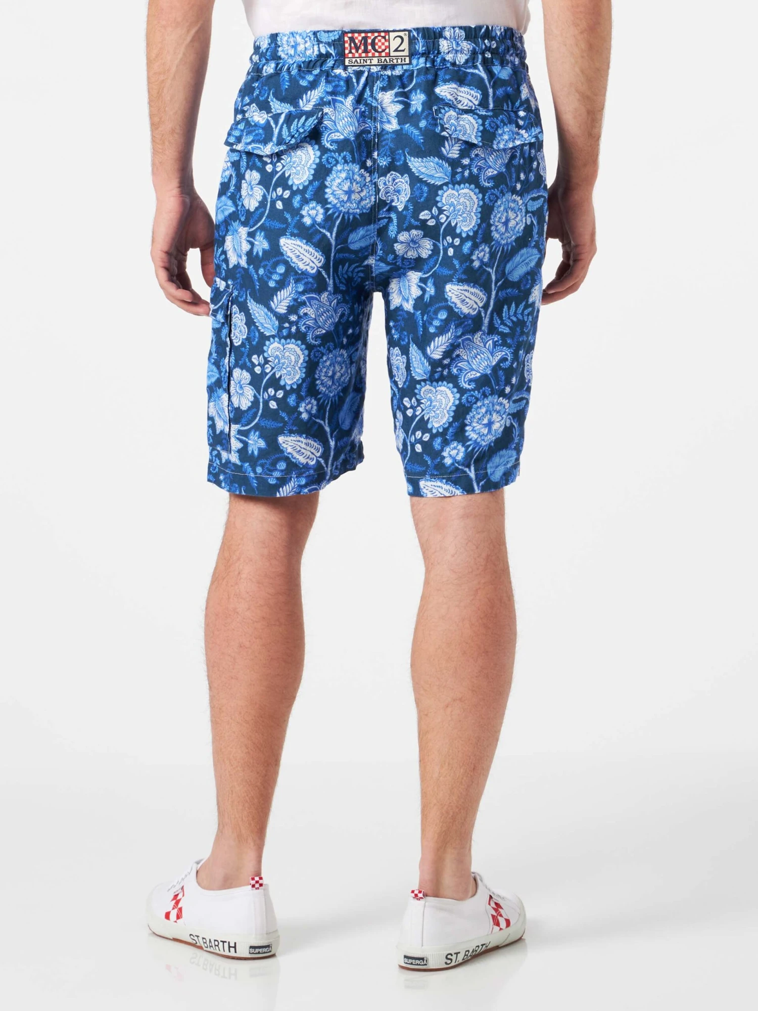 MC2 Saint Barth Man Linen Blue Bermuda Shorts With Flower Print 4 MC2 Saint Barth Man Linen Blue Bermuda Shorts With Flower Print - Image 2