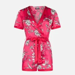 Red Short Jumpsuit With White Flower Print 9 Red Short Jumpsuit With White Flower Print -MC2 Saint Barth Shop flower satin jumpsuit woman 4