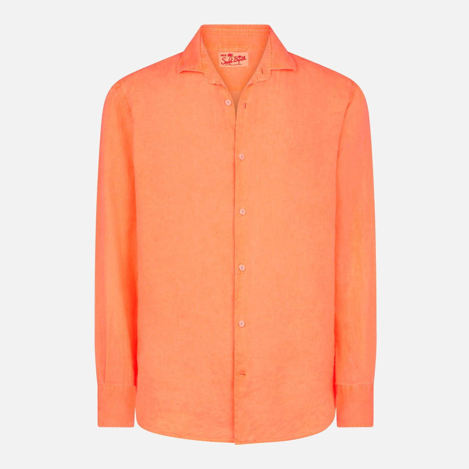 MC2 Saint Barth Man Fluo Orange Linen Pamplona Shirt 6 MC2 Saint Barth Man Fluo Orange Linen Pamplona Shirt - Image 4