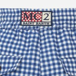 Vichy Blue Color Linen Bermuda Short -MC2 Saint Barth Shop gingham bermuda linen boy 3