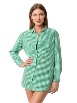 MC2 Saint Barth Green Gingham Cotton Shirt With Embroidery -MC2 Saint Barth Shop gingham cotton green shirt