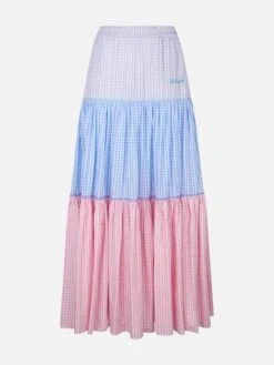 Gingham Print Cotton Skirt -MC2 Saint Barth Shop gingham skirt long woman 4