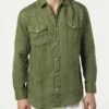 Dark Greenlinen Shirt -MC2 Saint Barth Shop green linen shirt man 1