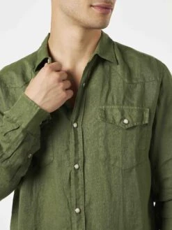 Dark Greenlinen Shirt -MC2 Saint Barth Shop green linen shirt man 3