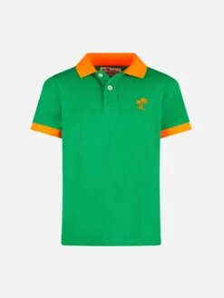 MC2 Saint Barth Boy Green Piquet Polo With Orange St. Barth Logo