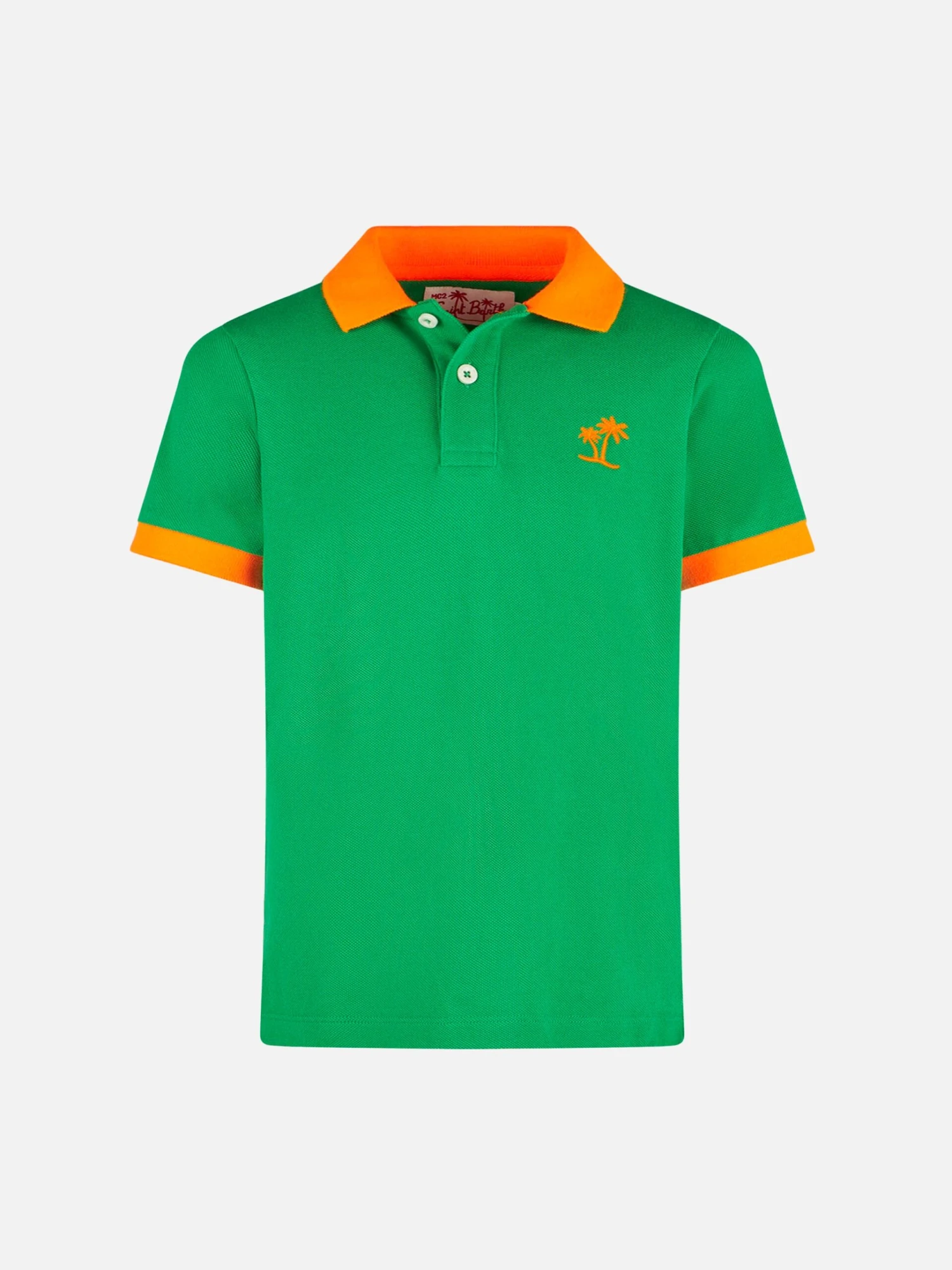 MC2 Saint Barth Boy Green Piquet Polo With Orange St. Barth Logo 3 MC2 Saint Barth Boy Green Piquet Polo With Orange St. Barth Logo