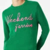 Green Sweater Weekend J'arrive Fluo Pink Embroidery -MC2 Saint Barth Shop green sweater weekend jarrive fluo pink embroidery