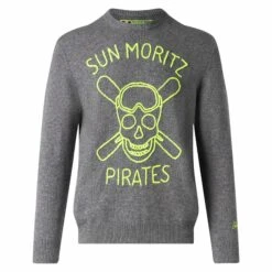 Man Grey Sweater Sun Moritz Pirates Fluo Embroidery -MC2 Saint Barth Shop grey sweater man embroidery 1