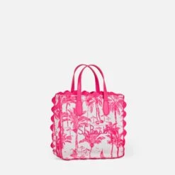 MC2 Saint Barth Vivian Cotton Handbag With Toile De Jouy Print -MC2 Saint Barth Shop handbag print white fucsia 4