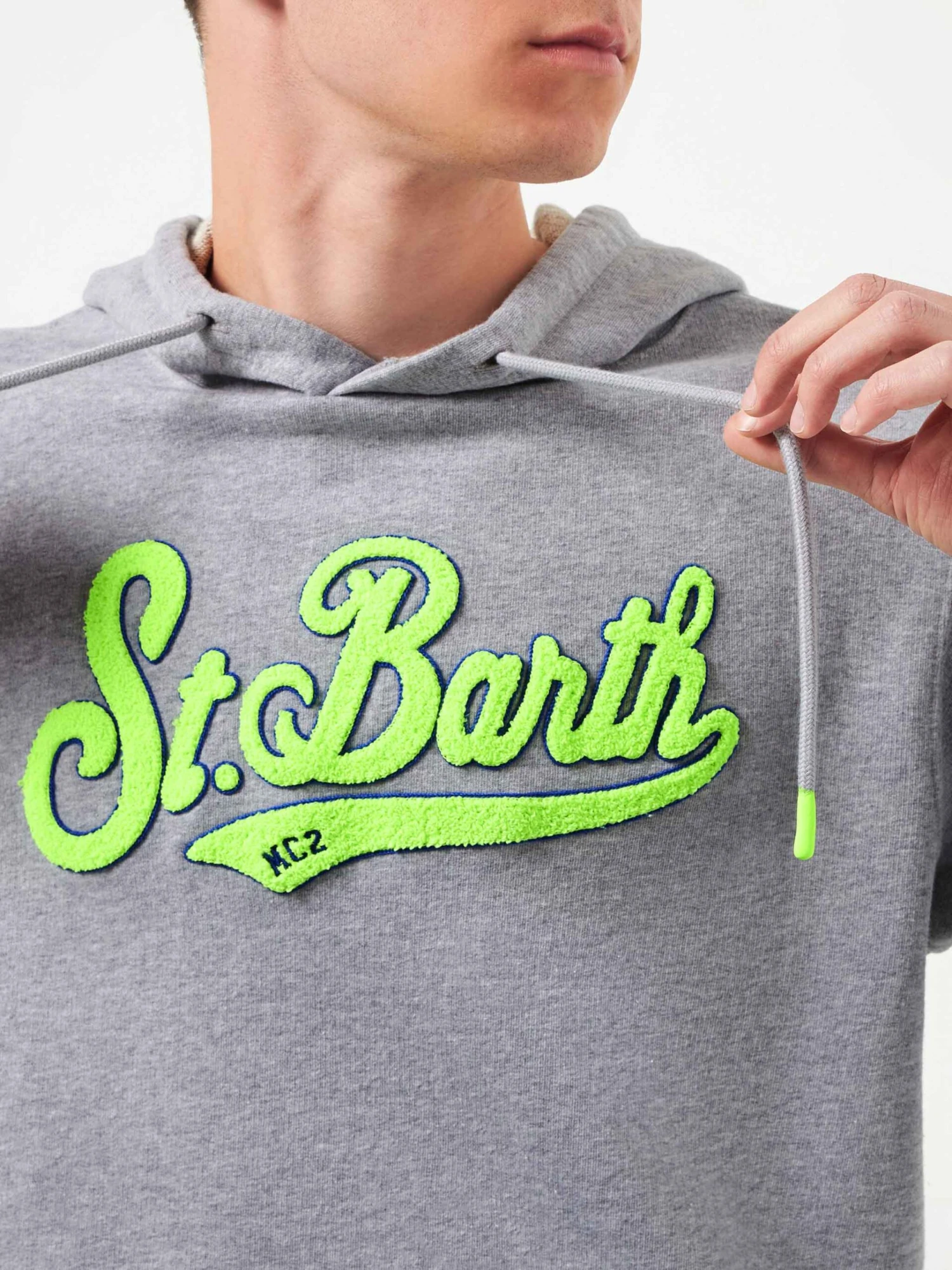 MC2 Saint Barth Man Cotton Hooded Grey Sweatshirt 4 MC2 Saint Barth Man Cotton Hooded Grey Sweatshirt - Image 2