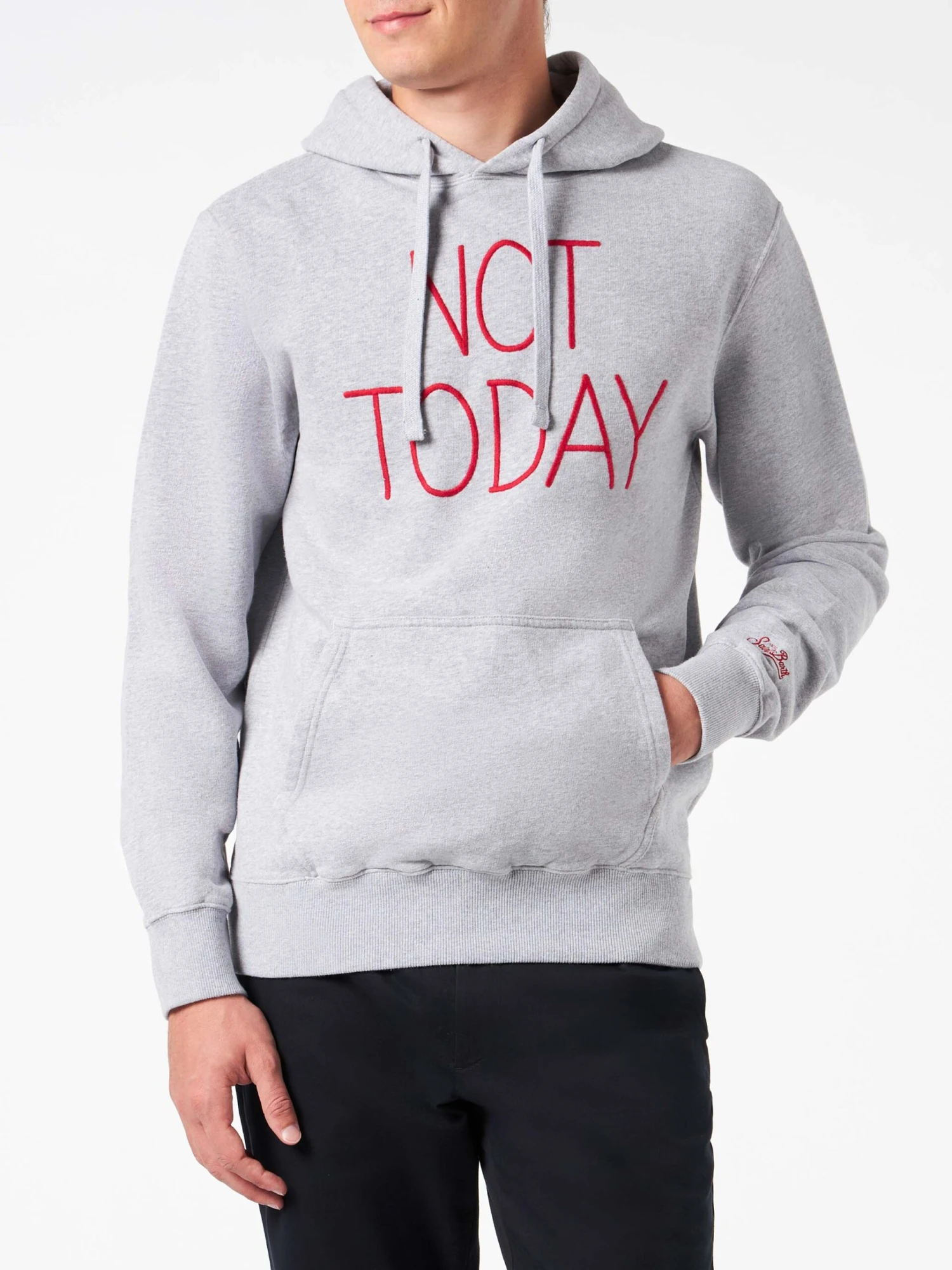 MC2 Saint Barth Man Grey Hoodie With Not Today Embroidery 3 MC2 Saint Barth Man Grey Hoodie With Not Today Embroidery