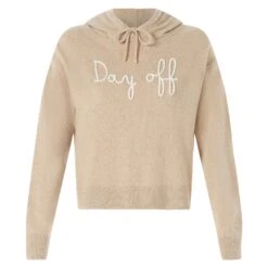 Woman Cropped Knit Hoodie With Day Off Embroidery -MC2 Saint Barth Shop hoodie sweatshirt beige woman