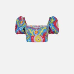 MC2 Saint Barth Crop Top With Ikat Print 9 MC2 Saint Barth Crop Top With Ikat Print -MC2 Saint Barth Shop ikat print top linen 1