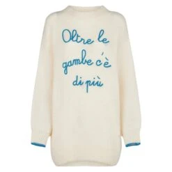 MC2 Saint Barth Woman Ultra Soft Knit Dress With Oltre Le Gambe C'è Di Più Embroidery | NIKI DJ SPECIAL EDITION 9 MC2 Saint Barth Woman Ultra Soft Knit Dress With Oltre Le Gambe C'è Di Più Embroidery | NIKI DJ SPECIAL EDITION -MC2 Saint Barth Shop knitted embroidered dress