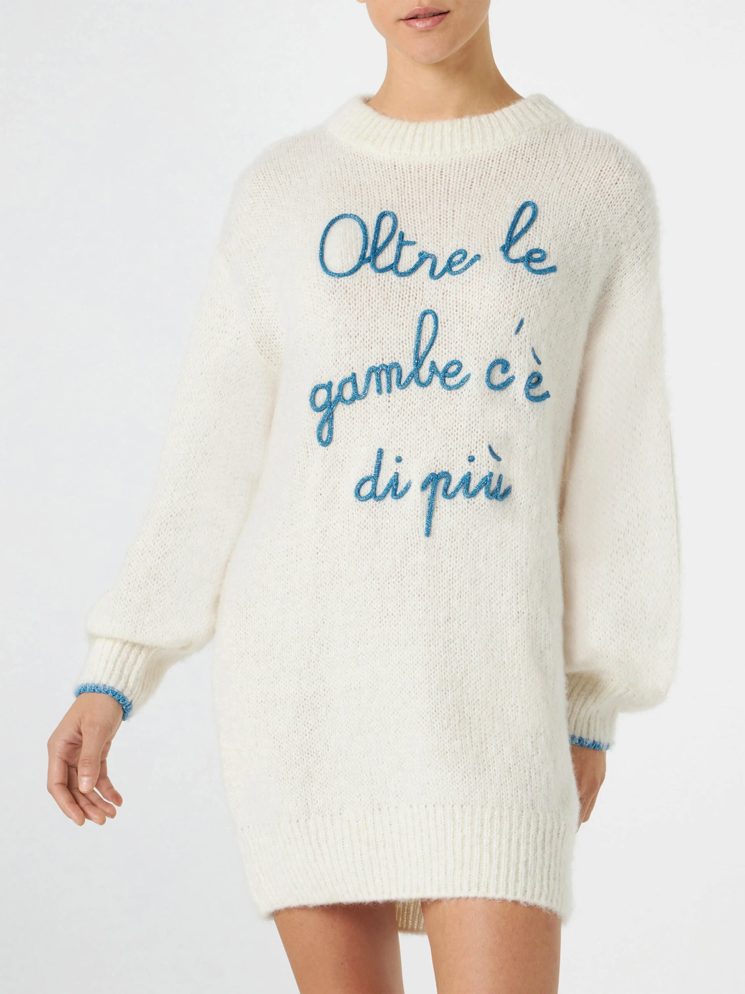 MC2 Saint Barth Woman Ultra Soft Knit Dress With Oltre Le Gambe C'è Di Più Embroidery | NIKI DJ SPECIAL EDITION 3 MC2 Saint Barth Woman Ultra Soft Knit Dress With Oltre Le Gambe C'è Di Più Embroidery | NIKI DJ SPECIAL EDITION