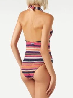 Multicolor Striped Violet Knitted Pattern One Piece -MC2 Saint Barth Shop knitted onepiece swimsuit 2