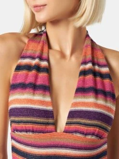 Multicolor Striped Violet Knitted Pattern One Piece -MC2 Saint Barth Shop knitted onepiece swimsuit 3