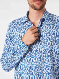 MC2 Saint Barth Man Muslin Cotton Sikelia Shirt With Blue Leaves Print -MC2 Saint Barth Shop leaves muslin cotton shirt 3
