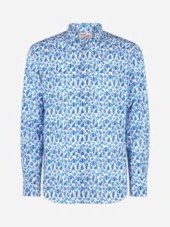 MC2 Saint Barth Man Muslin Cotton Sikelia Shirt With Blue Leaves Print -MC2 Saint Barth Shop leaves muslin shirt man 4