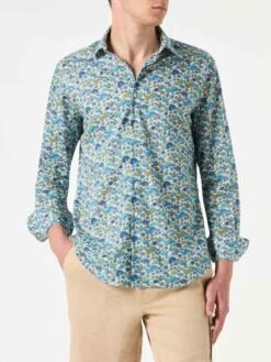 MC2 Saint Barth Man Muslin Cotton Sikelia Shirt With Mushroom Print | Made With Liberty Fabric