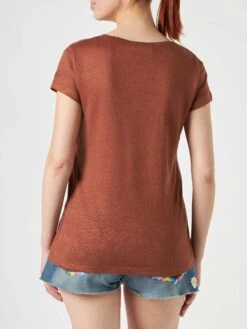 MC2 Saint Barth Woman Brown Linen T-shirt -MC2 Saint Barth Shop linen brown t shirt woman 2