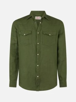 Dark Greenlinen Shirt -MC2 Saint Barth Shop linen texan shirt man 4