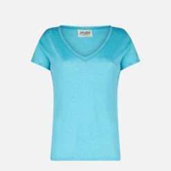 MC2 Saint Barth Woman Turquoise Linen T-shirt -MC2 Saint Barth Shop linen turquoise tshirt woman 4