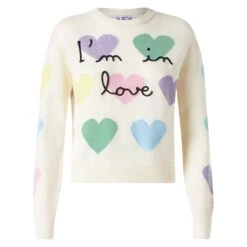 Woman Sweater With Hearts Print And I'm In Love Embroidery 9 Woman Sweater With Hearts Print And I'm In Love Embroidery -MC2 Saint Barth Shop love sweater woman crewneck