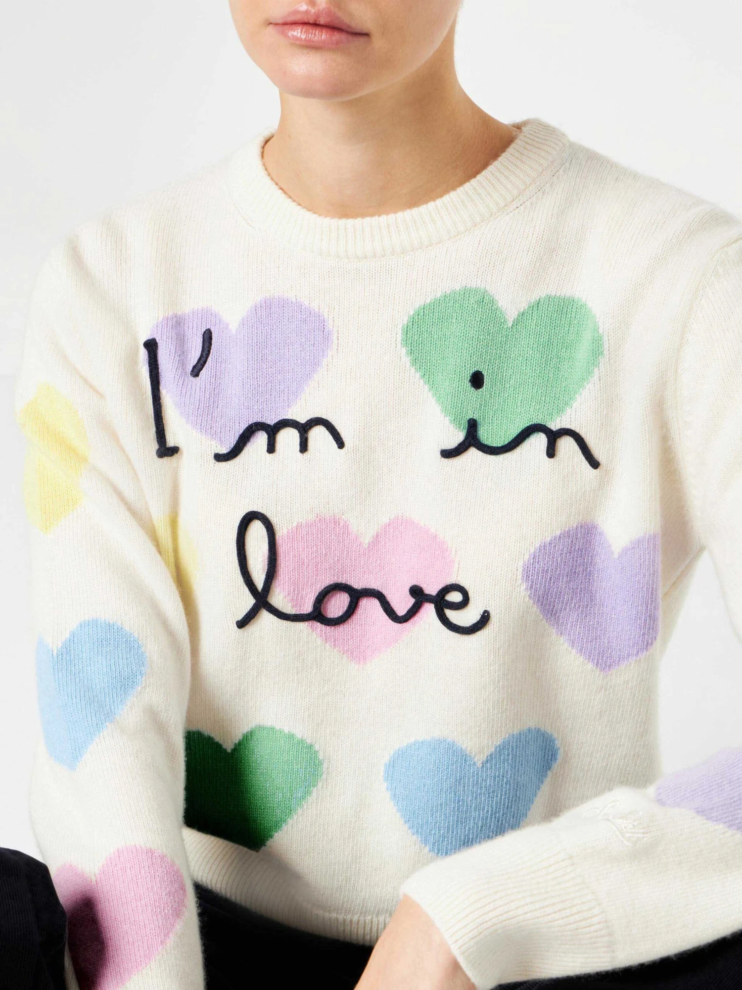 Woman Sweater With Hearts Print And I'm In Love Embroidery 4 Woman Sweater With Hearts Print And I'm In Love Embroidery - Image 2