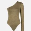 Knitted Glitter Gold One Shoulder Swimsuit / Bodywear -MC2 Saint Barth Shop lurex oneshoulder bodysuit woman 4