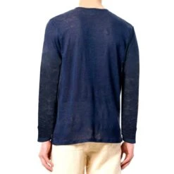 T-Shirt Man Blue Navy Linen -MC2 Saint Barth Shop maglietta a maniche lunghe di lino 1