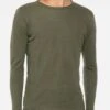 Military Green Linen Man T-Shirt Long Sleeves