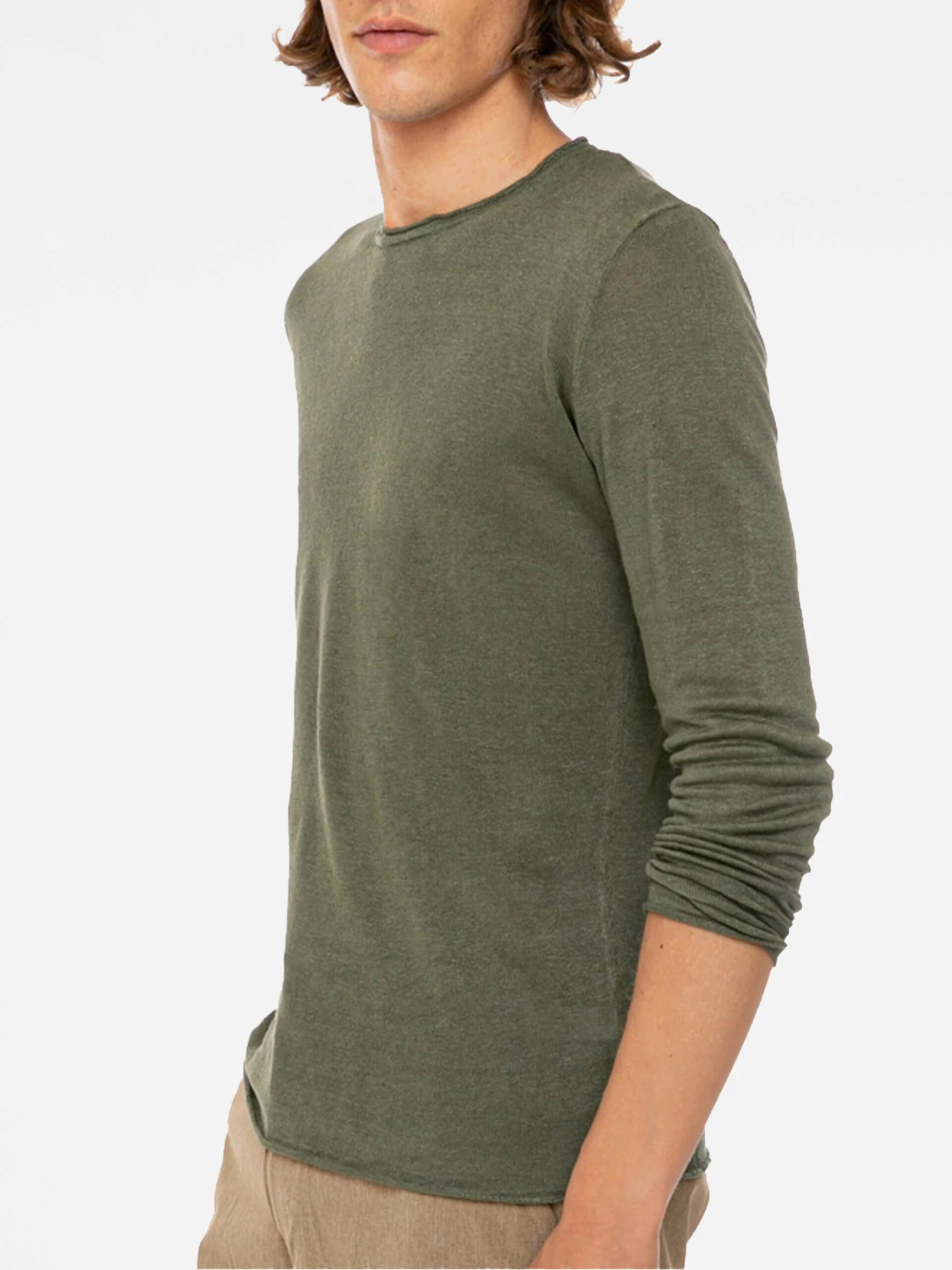 Military Green Linen Man T-Shirt Long Sleeves 4 Military Green Linen Man T-Shirt Long Sleeves - Image 2