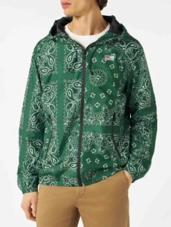 MC2 Saint Barth Man Hooded Lightweight Windbreaker With Bandanna Print