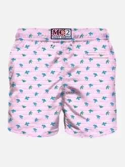 MC2 Saint Barth Comfort Light Classic Stretch Swim Shorts With Sea Turtles Print -MC2 Saint Barth Shop man beachwear turtle waves back 00830f