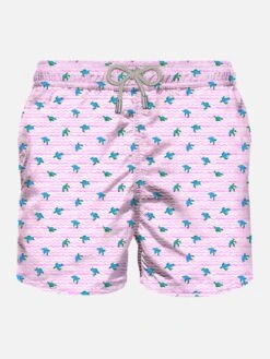 MC2 Saint Barth Comfort Light Classic Stretch Swim Shorts With Sea Turtles Print -MC2 Saint Barth Shop man beachwear turtle waves front 00830f
