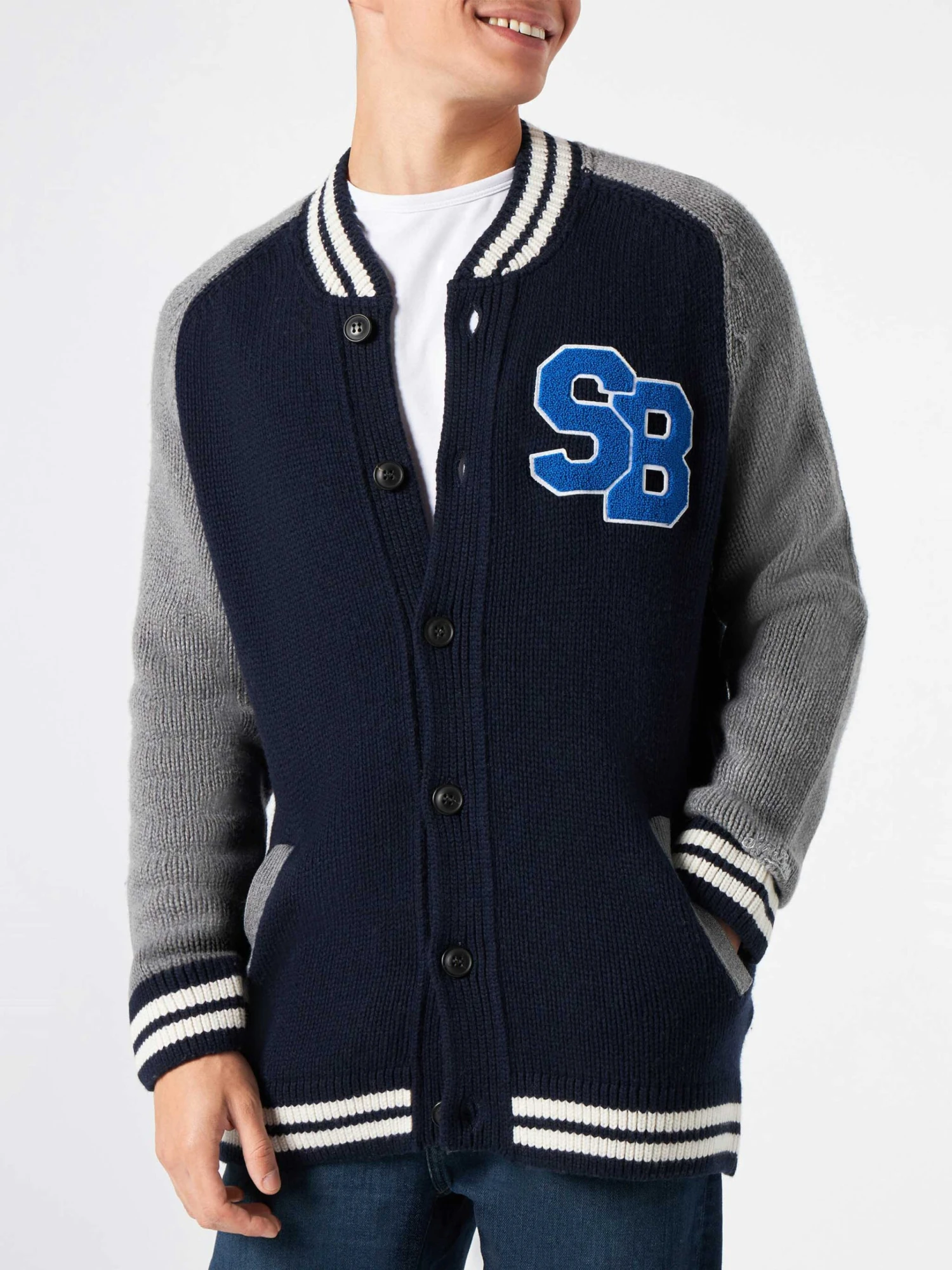 Blue Knit Bomber College Style 3 Blue Knit Bomber College Style