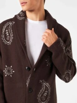 MC2 Saint Barth Man Knit Jacket With Paisley Print -MC2 Saint Barth Shop man cardigan paisley brown 3