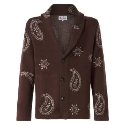 MC2 Saint Barth Man Knit Jacket With Paisley Print -MC2 Saint Barth Shop man cardigan paisley brown 4