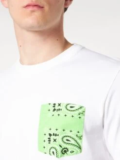 MC2 Saint Barth Man Cotton T-shirt With Green Bandanna Pocket