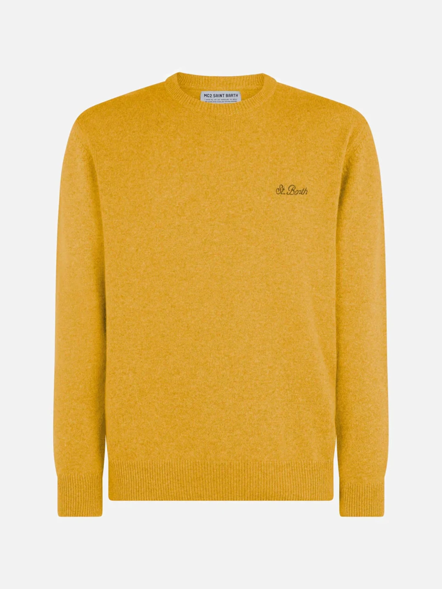 MC2 Saint Barth Man Crewneck Ochre Yellow Sweater With St. Barth Embroidery 6 MC2 Saint Barth Man Crewneck Ochre Yellow Sweater With St. Barth Embroidery - Image 4